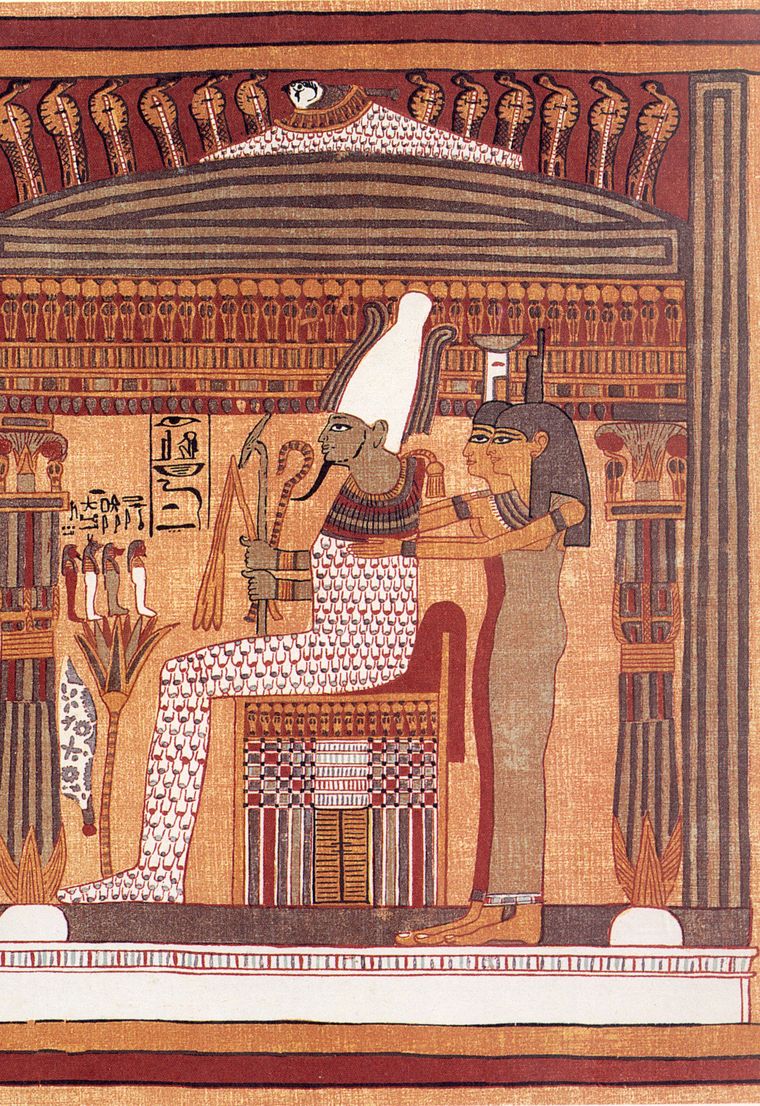 Osiris enthroned in a painted Book of the Dead papyrus
